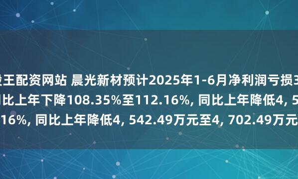 股王配资网站 晨光新材预计2025年1-6月净利润亏损350万元至510万元, 同比上年下降108.35%至112.16%, 同比上年降低4, 542.49万元至4, 702.49万元